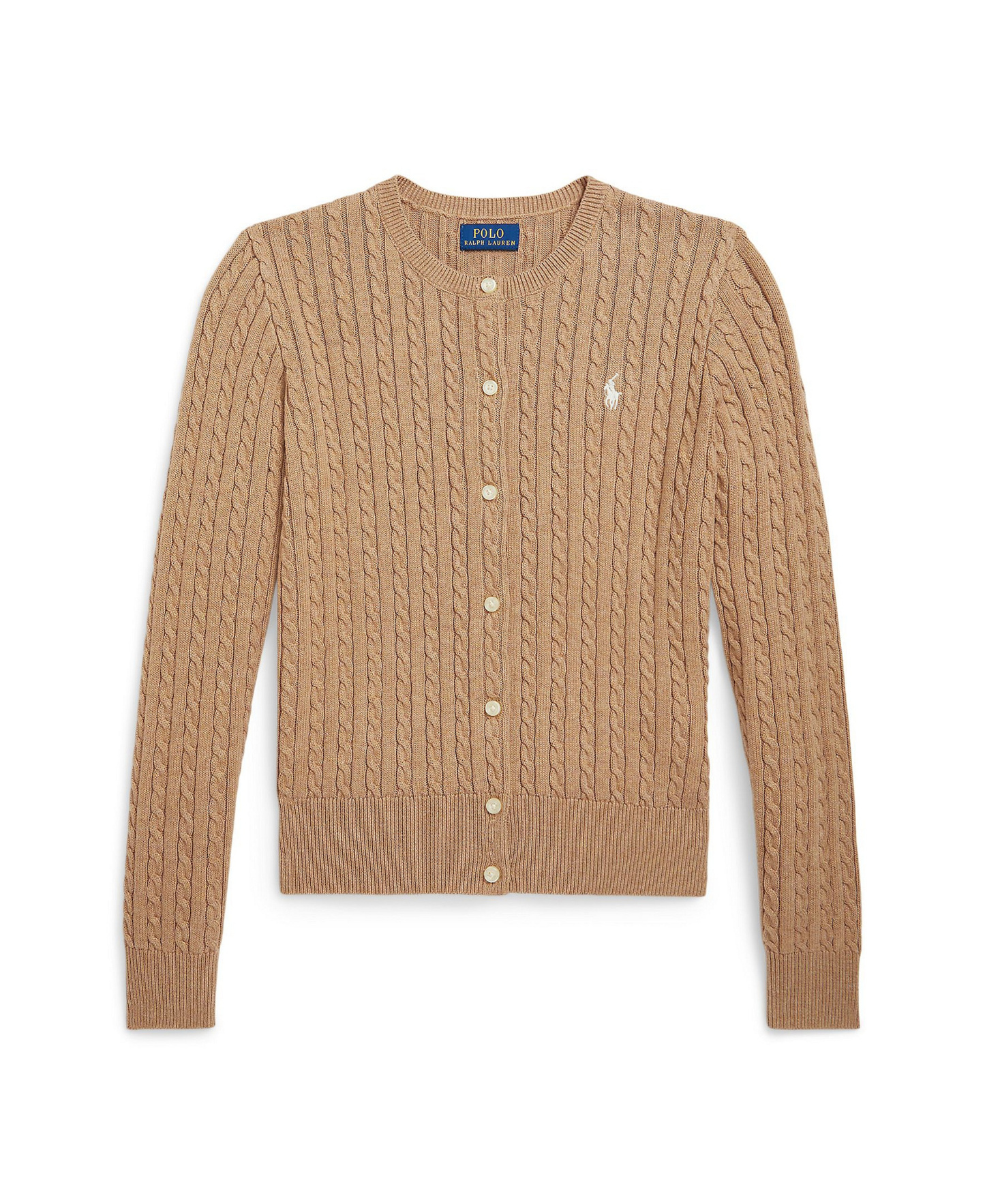 Polo Ralph Lauren Girls' 7-16 Mini-Cable Cardigan - Camel Heather