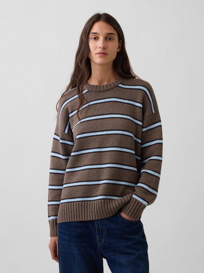 100% Cotton Oversized Sweater - Brown & blue stripe