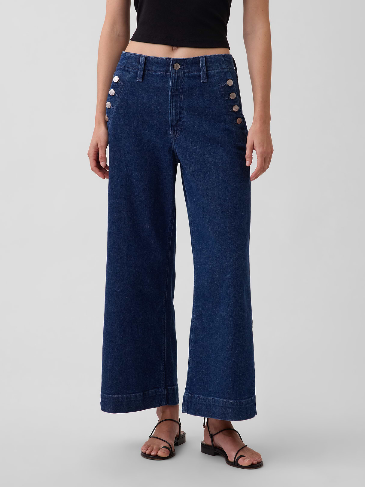 High Rise Stride Wide-Leg Ankle Jeans - Dark indigo