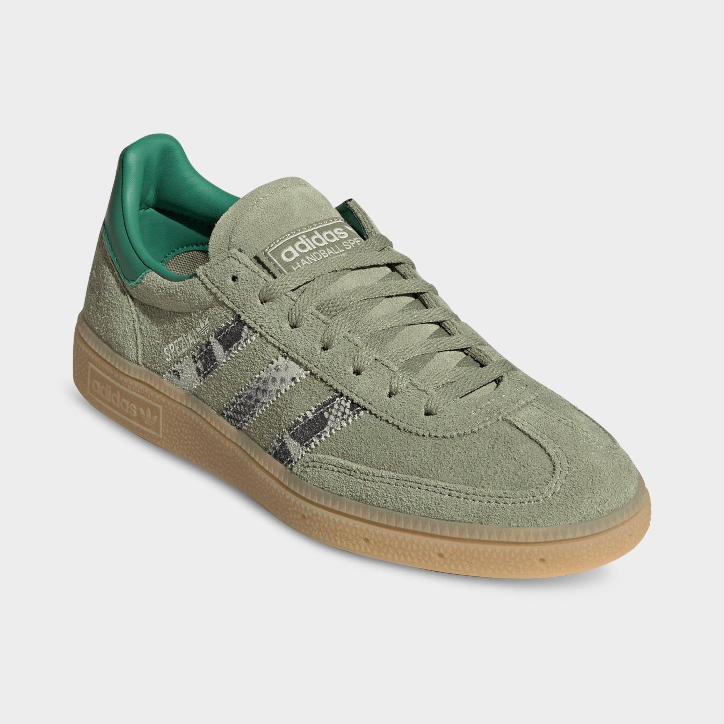 Women's adidas Originals Handball Spezial Casual Shoes - Part 1 - Tent Green/Linen Green/Blanch Green - Both shoes facing left