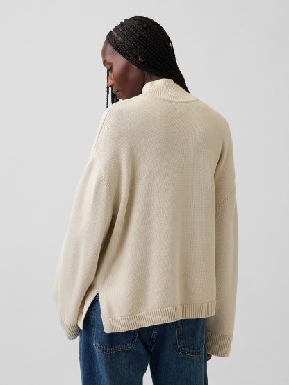 100% Cotton Oversized Mockneck Sweater - Cobblestone beige