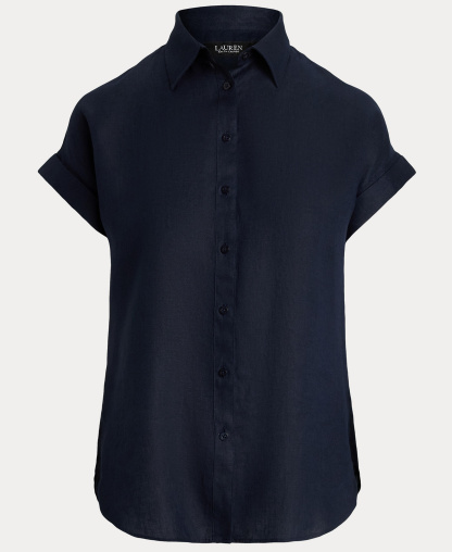 Lauren Ralph Lauren Dolman-Sleeve 100% Linen Shirt - Lauren Navy
