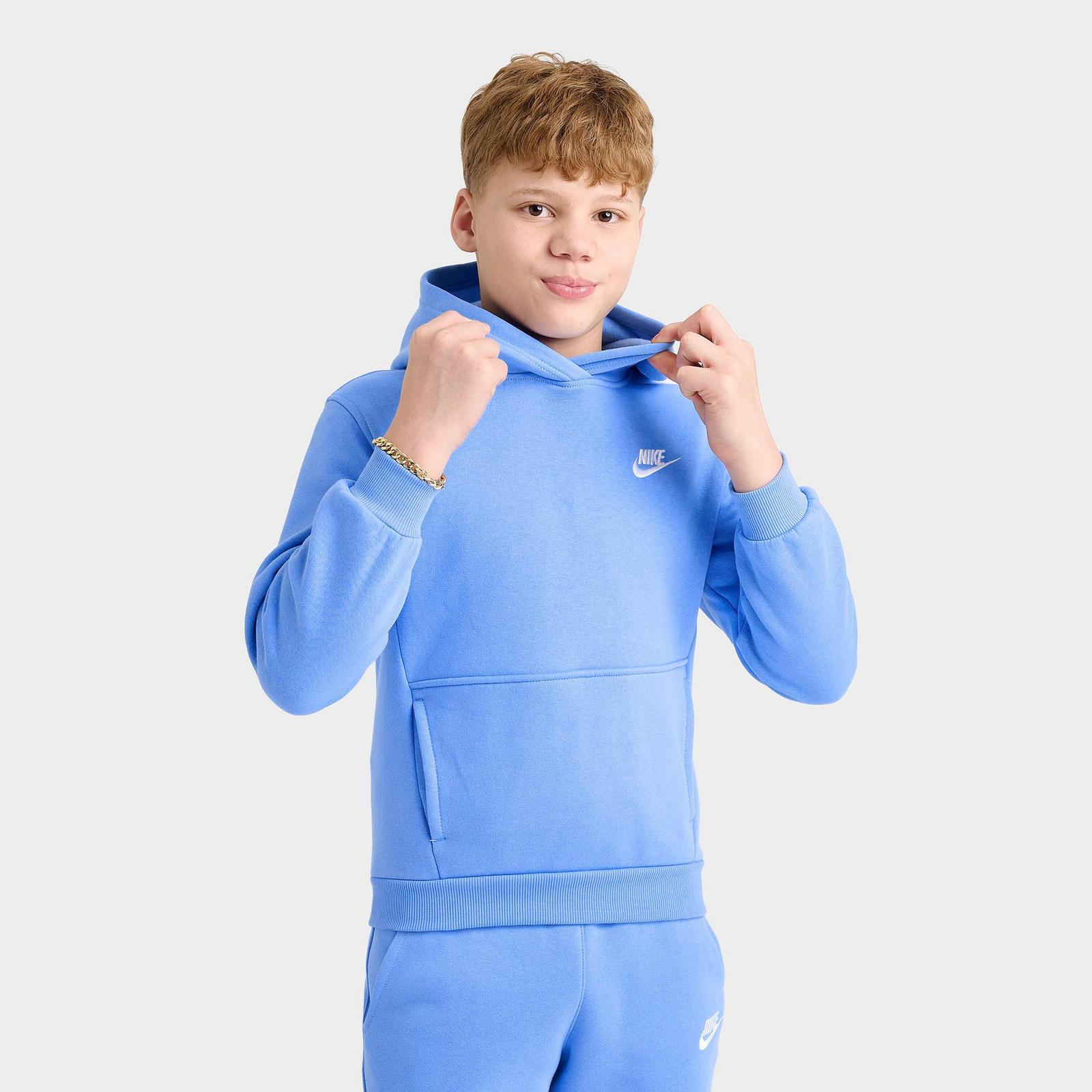Big Kids' Nike Sportswear Club Fleece Pullover Hoodie - Black/White (FD3000B-414)
