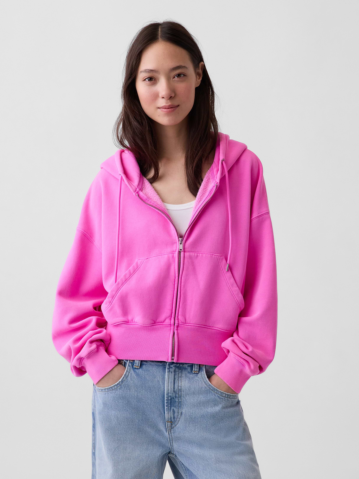 VintageSoft Wedge Zip Hoodie - Sugar plum neon pink