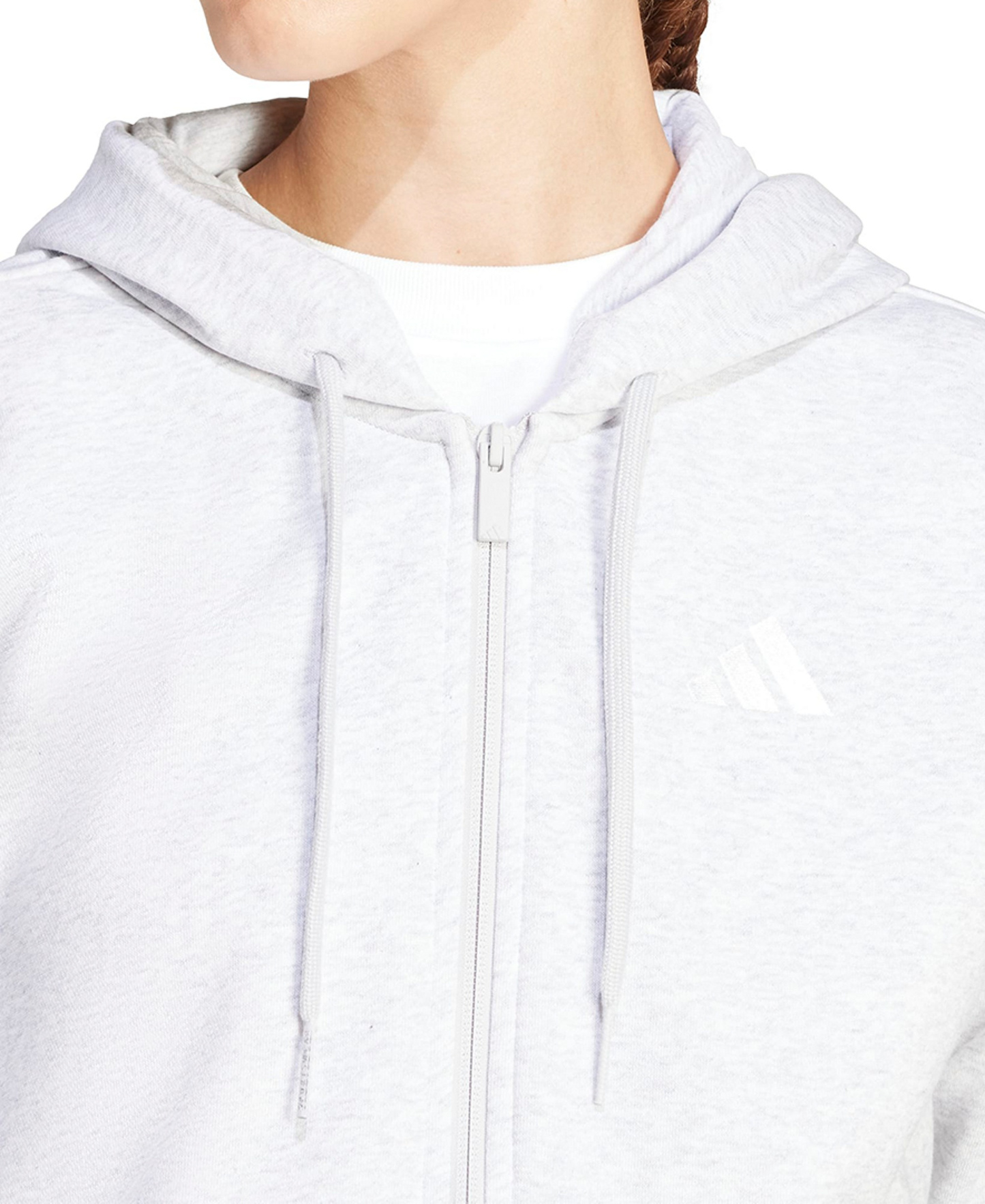 adidas Women's 3-Stripe Fleece Full-Zip Hoodie - Light Grey Heather/White