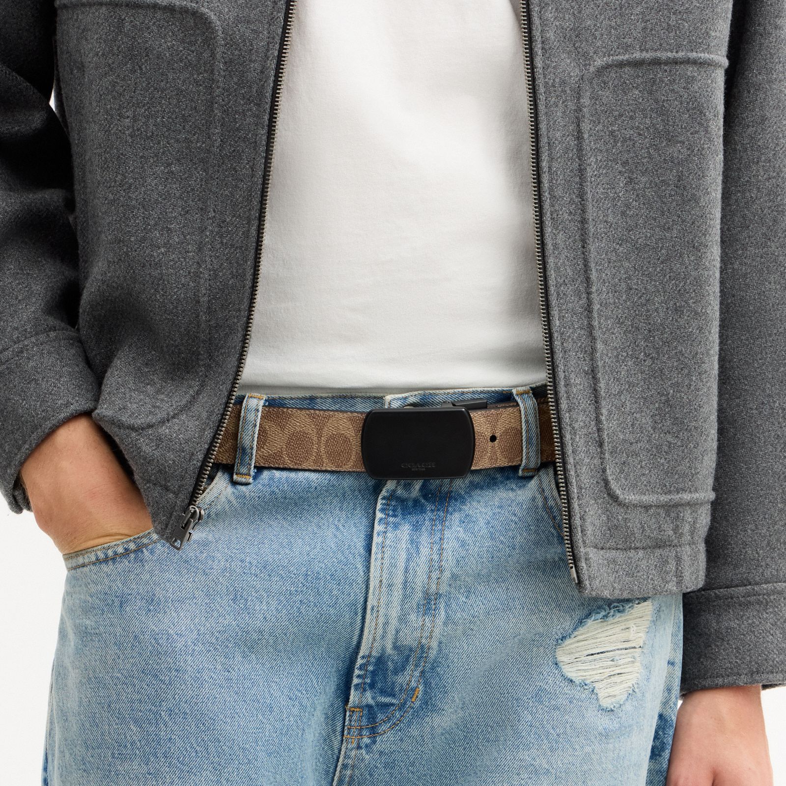 Boxed Roller Buckle Cut-To-Size Reversible Belt, 38 Mm - Matte Black/Black Signature - view 2