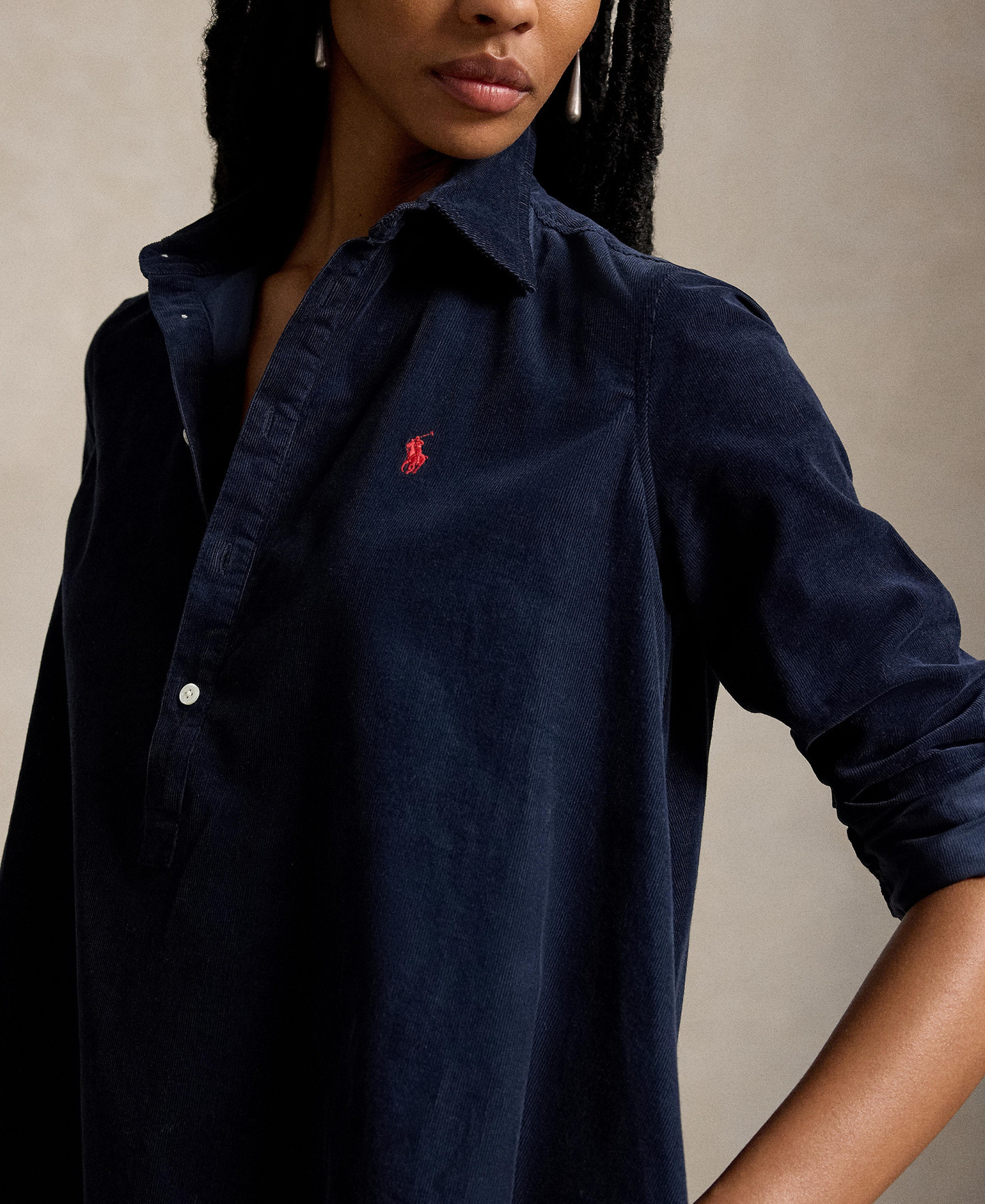 Polo Ralph Lauren Women's Corduroy Pleated Shirt Dress - Navy