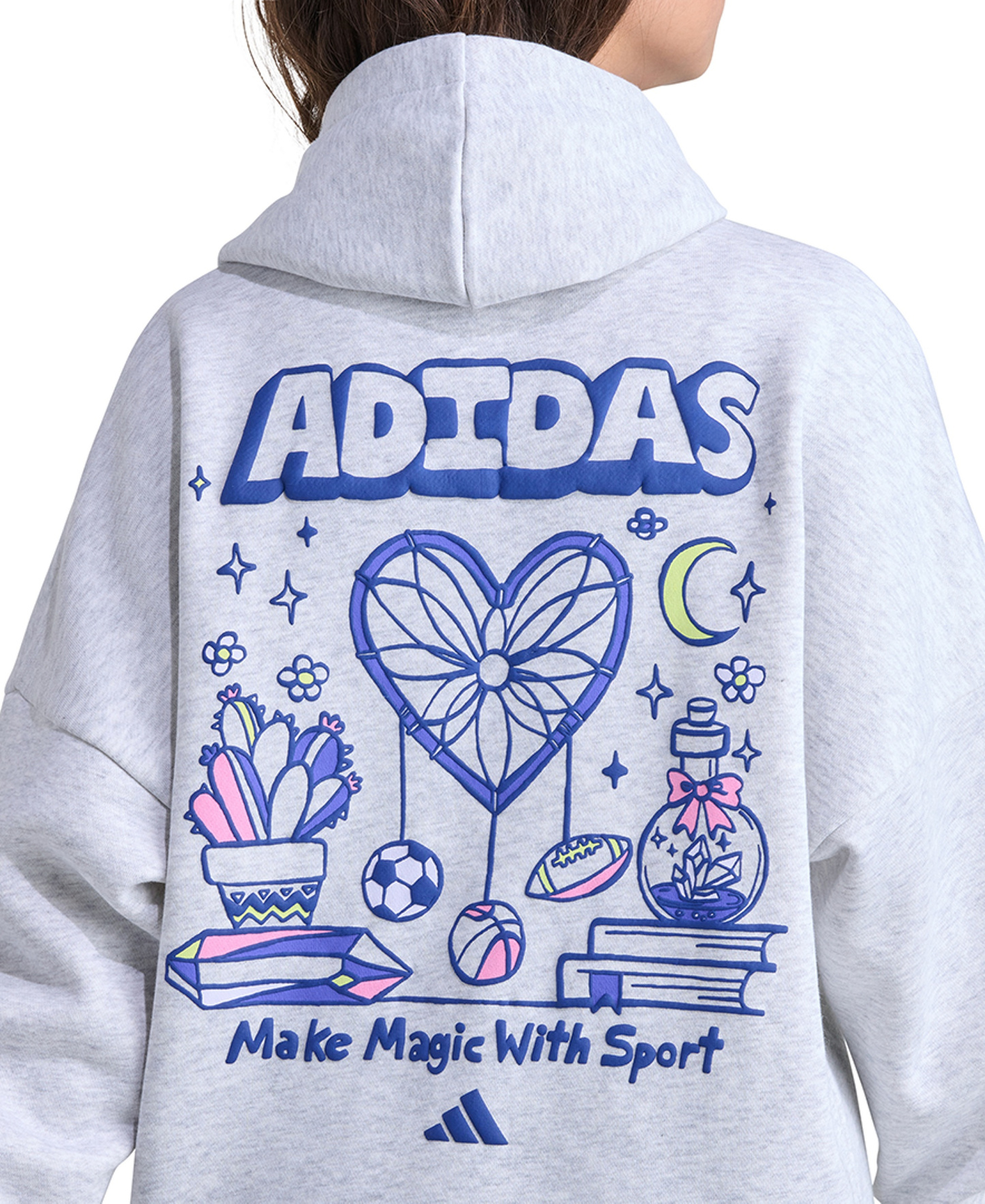 adidas Girls' 8-16 Long-Sleeve Graphic Fleece Hooded Sweatshirt - Light Gray Heather