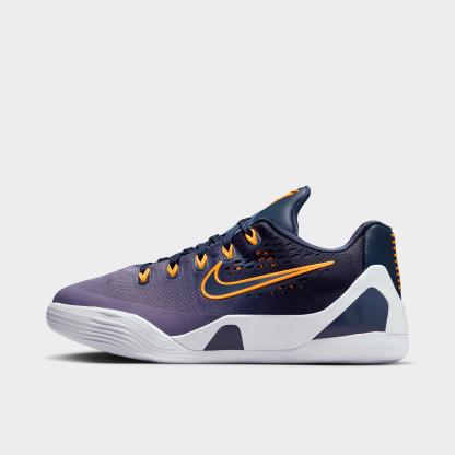 Big Kids' Kobe 9 Low EM Basketball Shoes - Thunder Blue/Laser Orange/Daybreak - Left shoe facing left. Outside of the shoe.