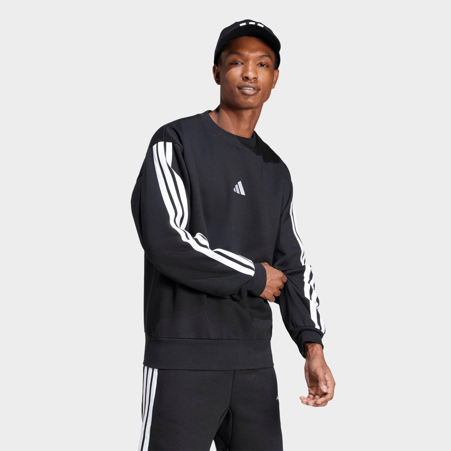 Men's adidas Essentials 3-Stripes Fleece Crewneck Sweatshirt - Black/White
