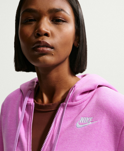 Nike Women's Sportswear Club Fleece Full-Zip Hoodie - Lt Magenta/htr/white