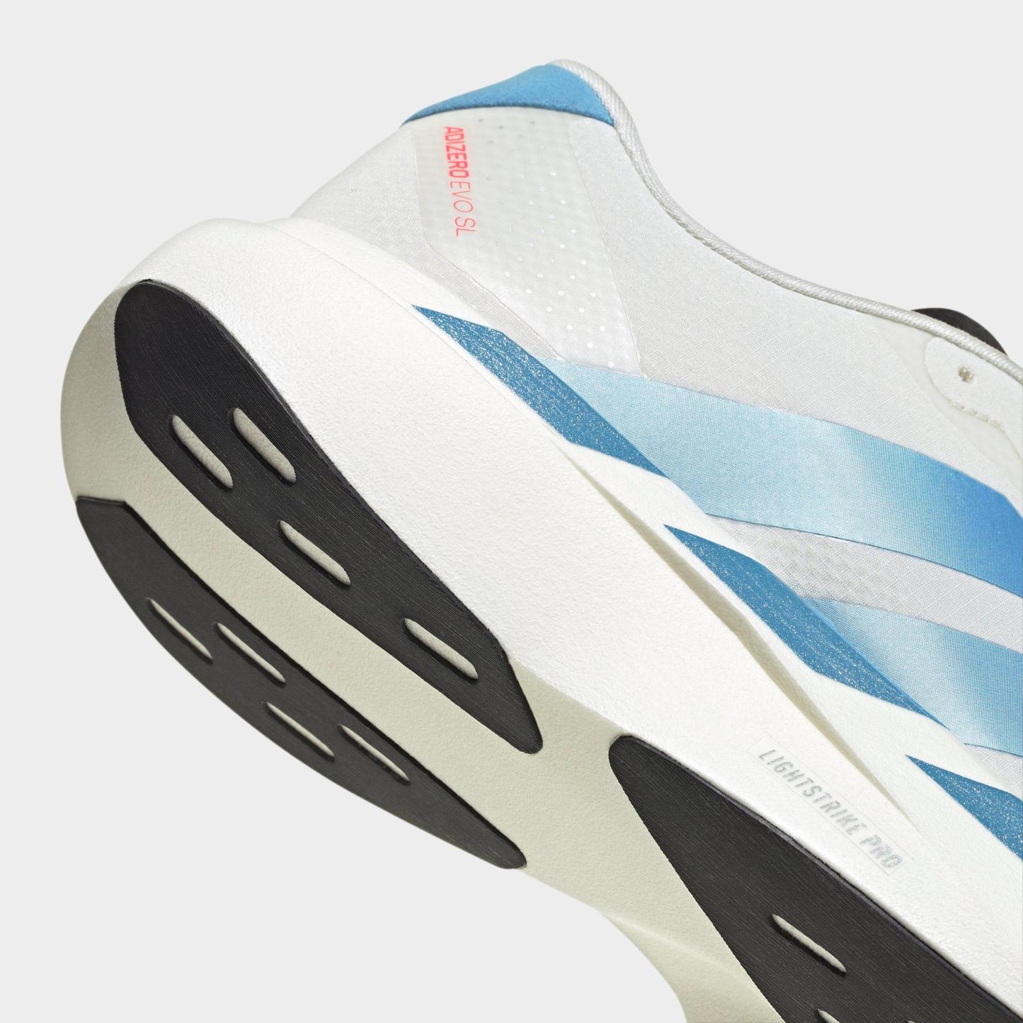 Men's adidas Adizero EVO SL Woven Running Shoes - Part 1 - Off White/Light Blue/Bright Red - Detail shot