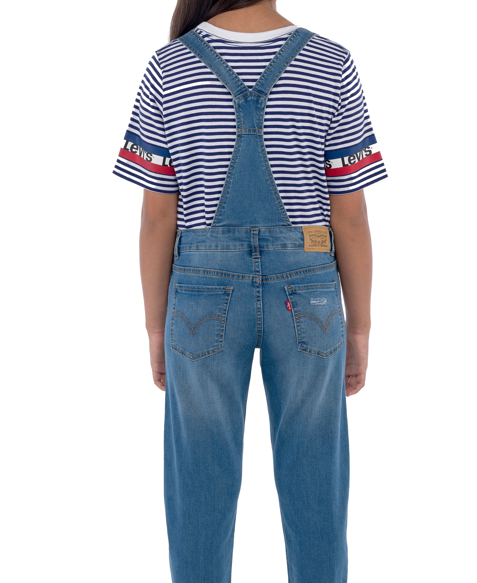Levi's Big Girls Adjustable Waistband Girlfriend Denim Overalls - 452 C SKY