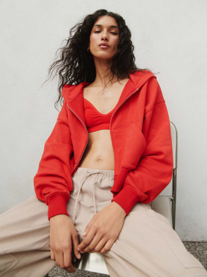 VintageSoft Terry Oversized Wedge Zip Hoodie - Chakra red