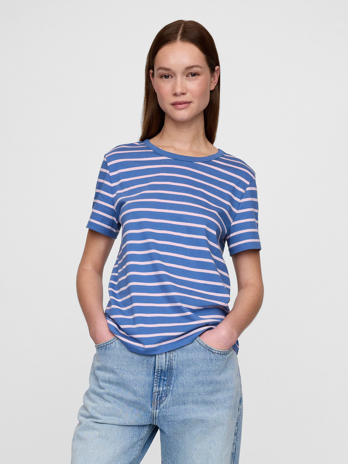 Organic Cotton VintageSoft T-Shirt - Blue & pink stripe