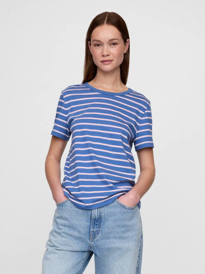 Organic Cotton VintageSoft T-Shirt - Blue & pink stripe