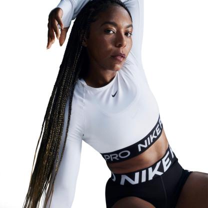 Women's Nithtke Pro 365 Dri-FIT Cropped Long-Sleeve T-Shirt - White/Black