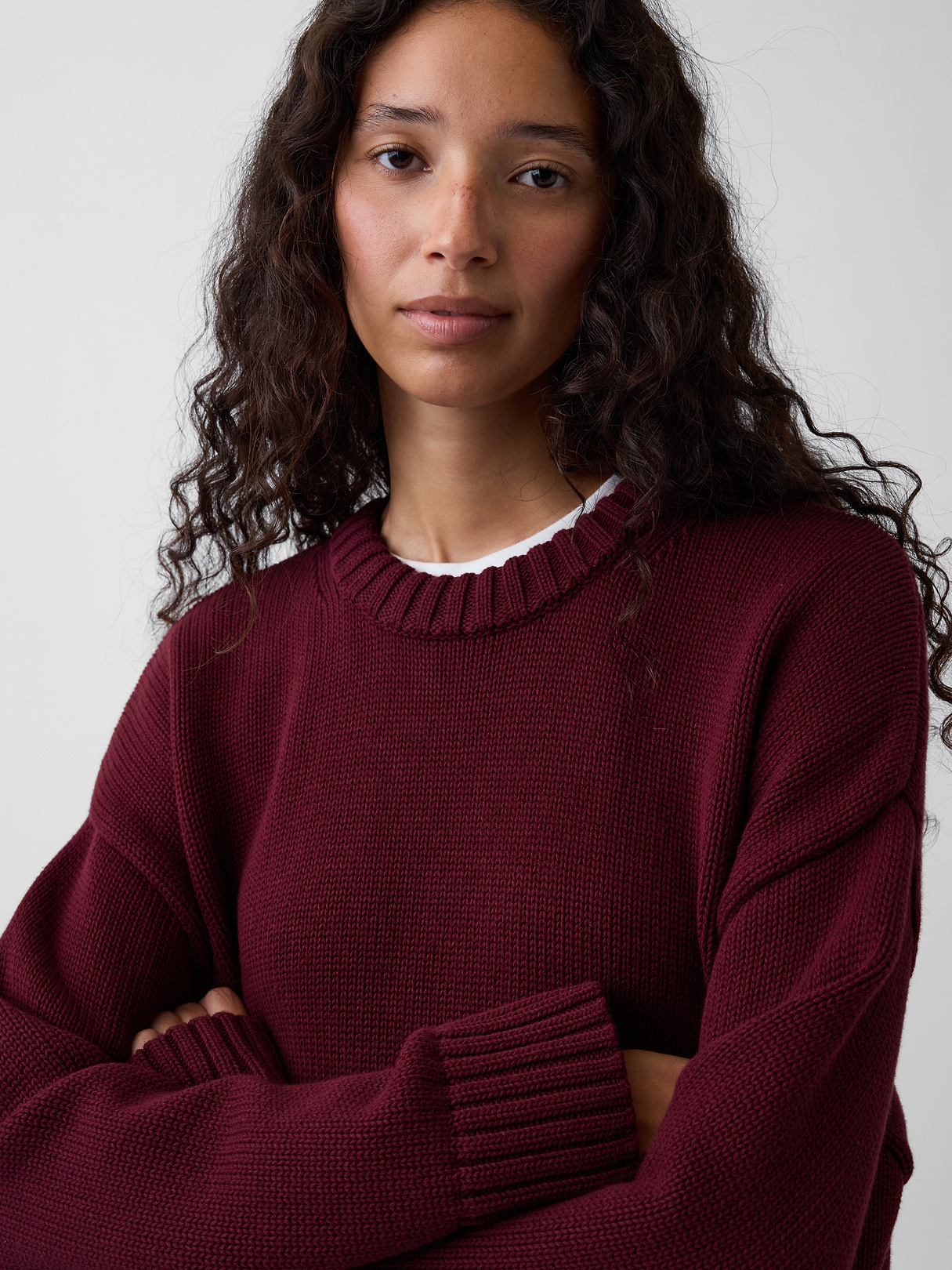 100% Cotton Oversized Sweater - Noir red