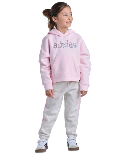 adidas Girls' 2T-6X Long-Sleeve Hoodie and Jogger Pants, 2-Piece Set - Distilled Pink