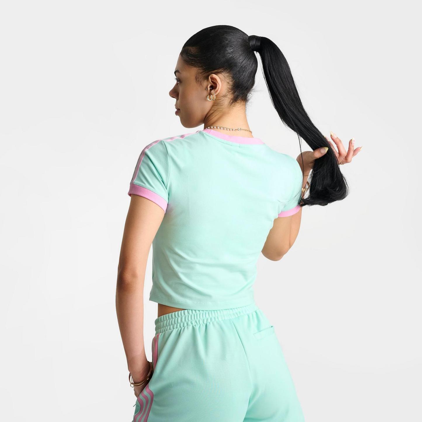 Women's adidas Originals adicolor 3-Stripes Baby T-Shirt - Clear Mint/True Pink - view 4