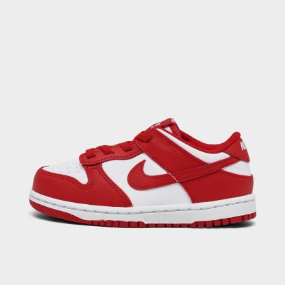 Kids' Toddler Nithtke Dunk Low Casual Shoes - White/University Red/White - Left shoe facing left. Outside of the shoe.
