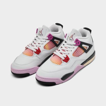 Little Kids' Air Jordan Retro 4 Basketball Shoes - Off White/Anthracite/Fire Pink - view 2