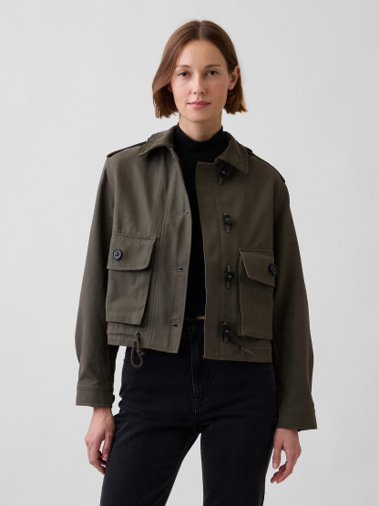 Canvas Crop Utility Jacket - Bamboo green