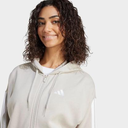 Women's adidas Essentials 3-Stripes Fleece Full-Zip Hoodie - Beige/White