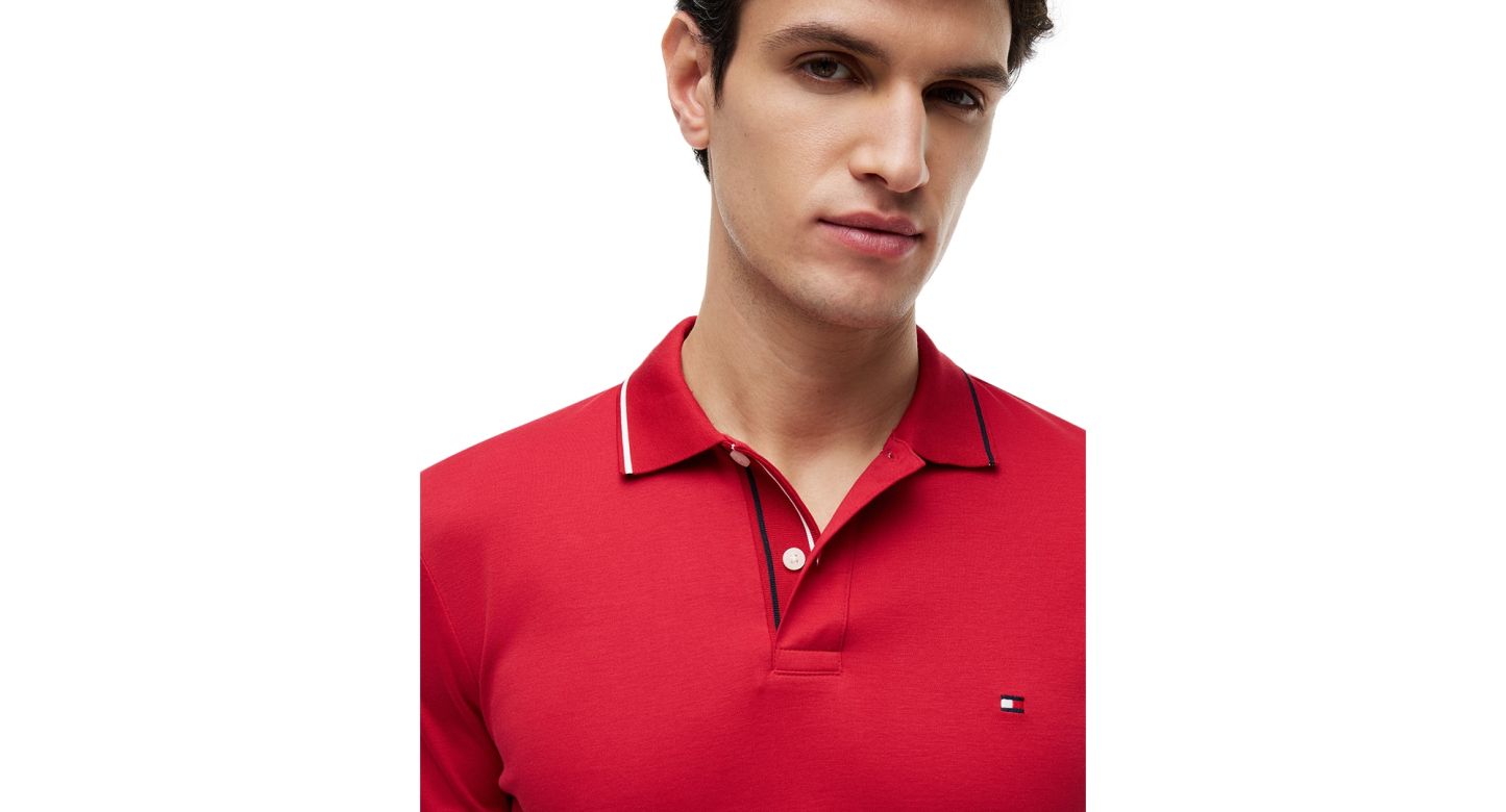 Tommy Hilfiger Men's Slim-Fit Smooth Touch Tipped Polo Shirt - Medium Red