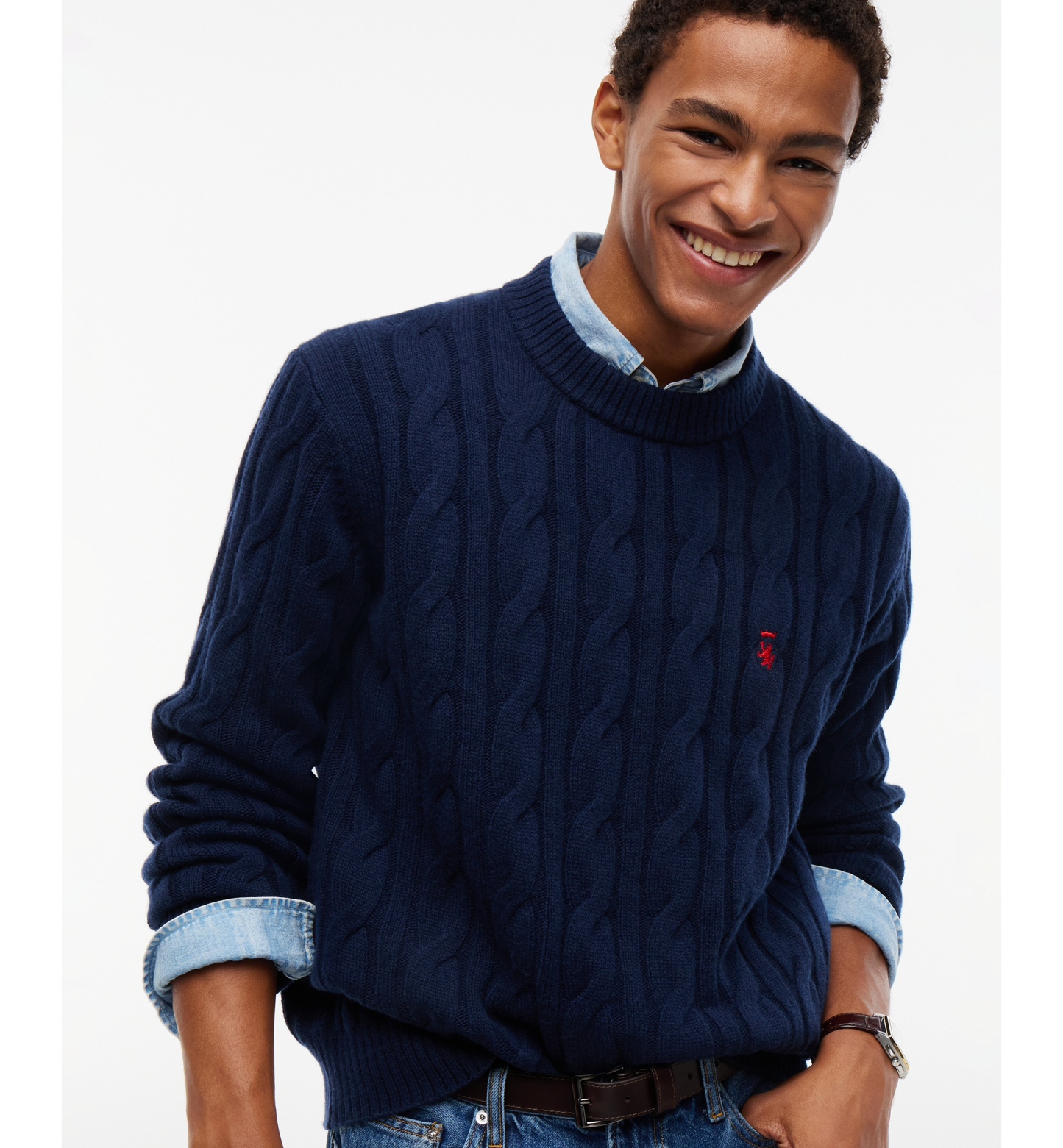 Tommy Hilfiger Men's American Icons Cable Crewneck Lambswool Sweater, Macy’s Exclusive - Dark Blue