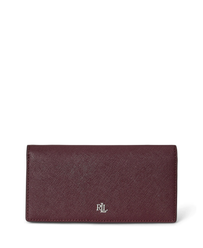 Lauren Ralph Lauren Crosshatch Leather Slim Snap Closure Wallet - Dark Garnet