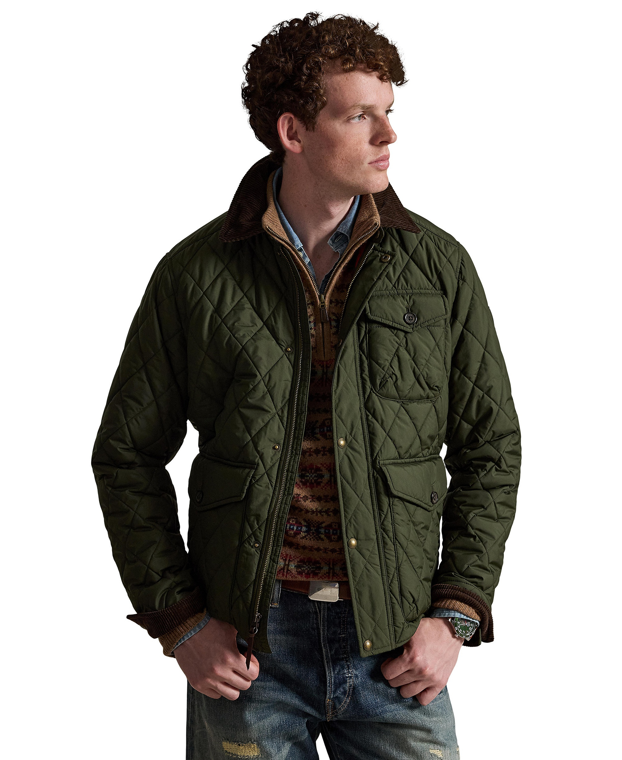 Polo Ralph Lauren Men's Beaton Quilted Water-Repellent Full-Zip Jacket - Company Olive