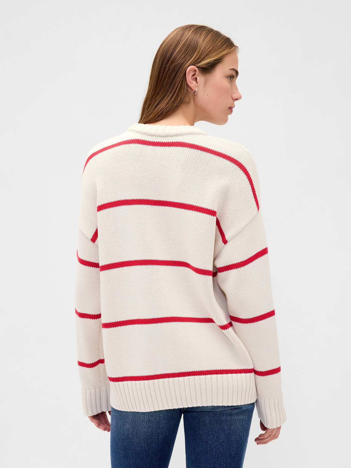 100% Cotton Oversized Sweater - Red & white stripe