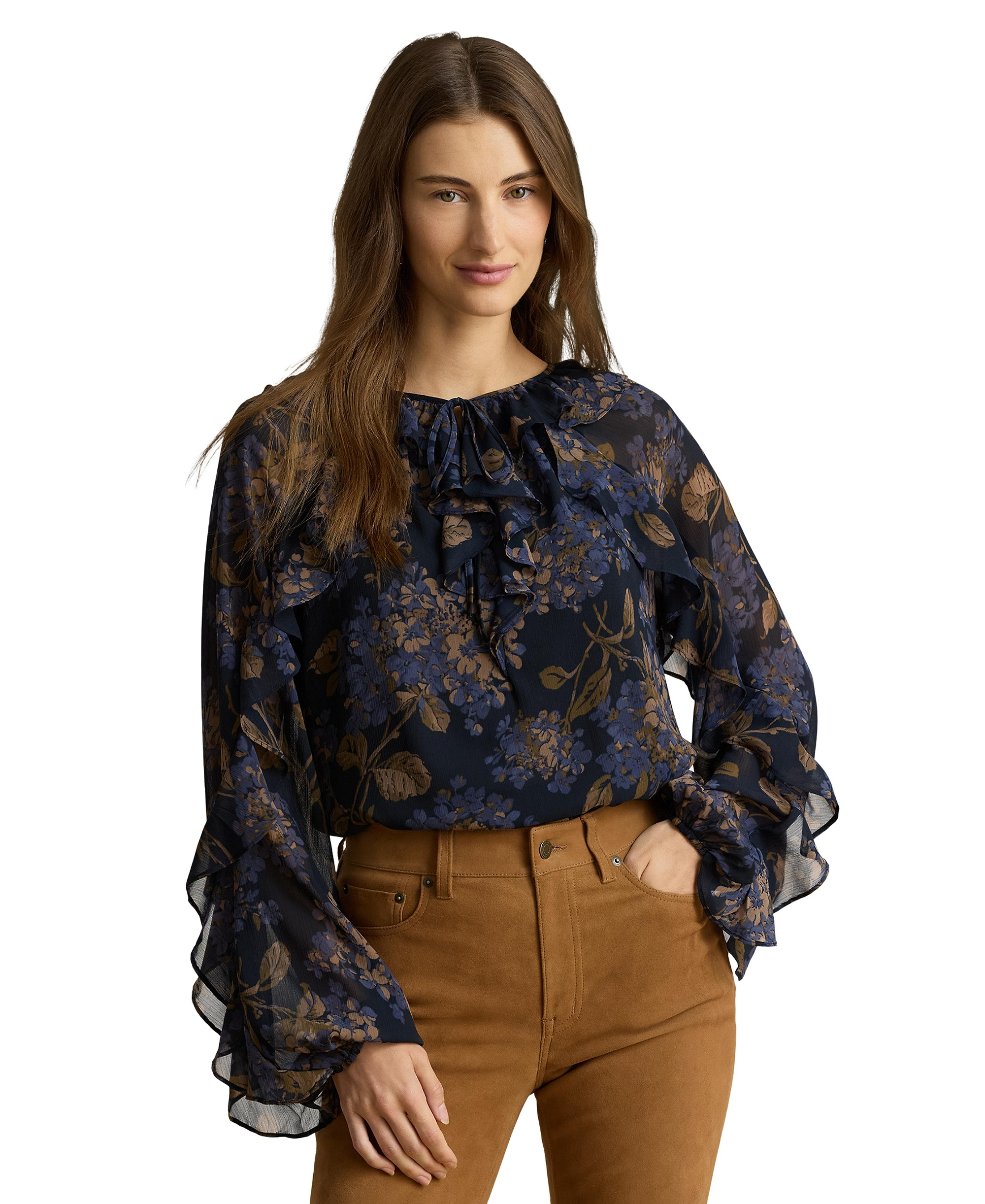 Lauren Ralph Lauren Women's Ruffle-Trim Long-Sleeve Blouse