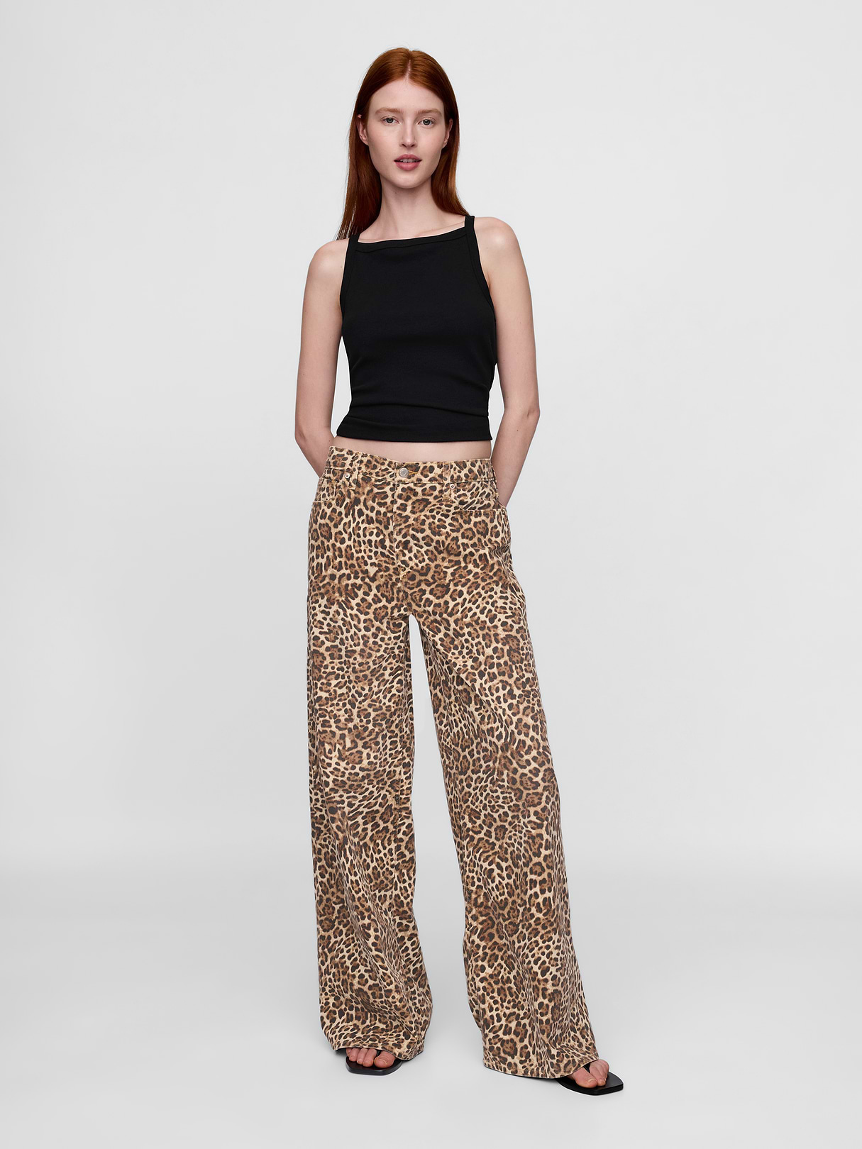 Mid Rise UltraSoft Baggy Jeans - Leopard brown