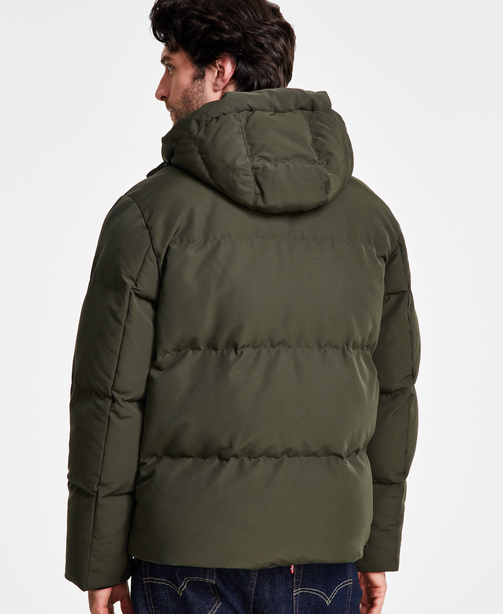 Levi's Men's Quilted Hooded Puffer Jacket - Olive