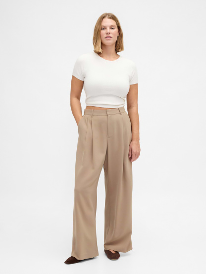 Curvy 365 High Rise Pleated Trousers - Beachwood brown