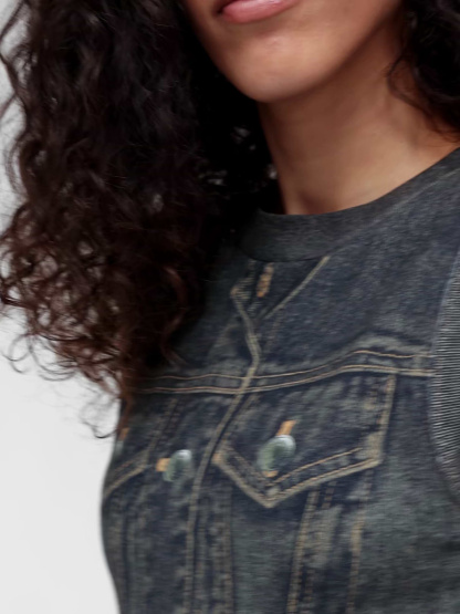 GapStudio Printed Denim Terry Dress - Dark denim