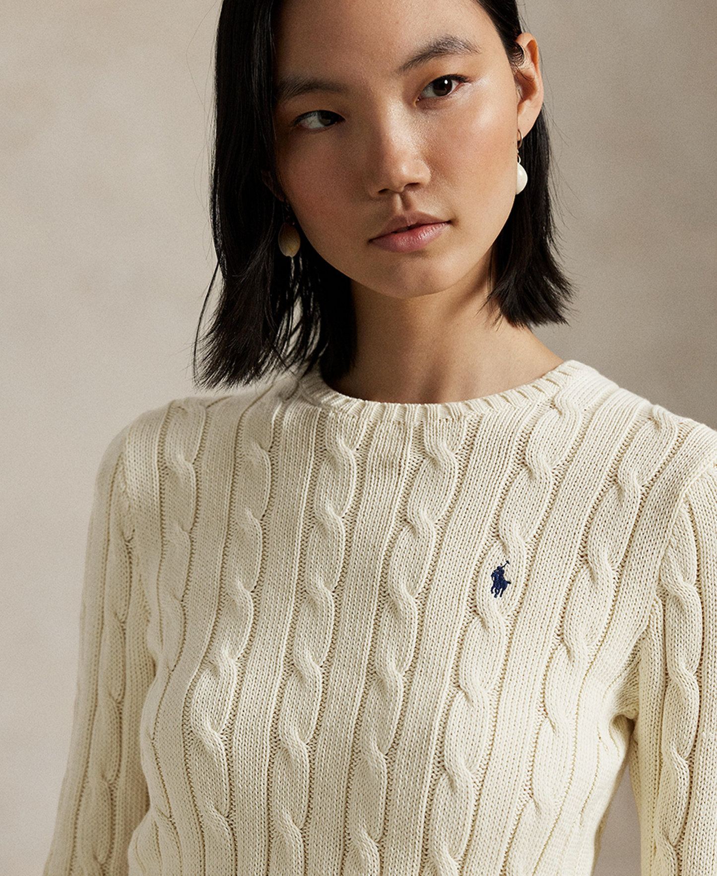Polo Ralph Lauren Women's Cable Wool-Cashmere Crew Neck Sweater - Authentic Cream