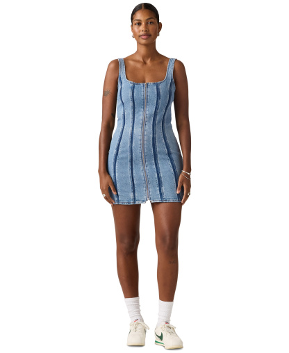Levi's Premium Women's Seamed Figure Hugging Slim Fit Square Neck Cotton Dress - Shadow Work