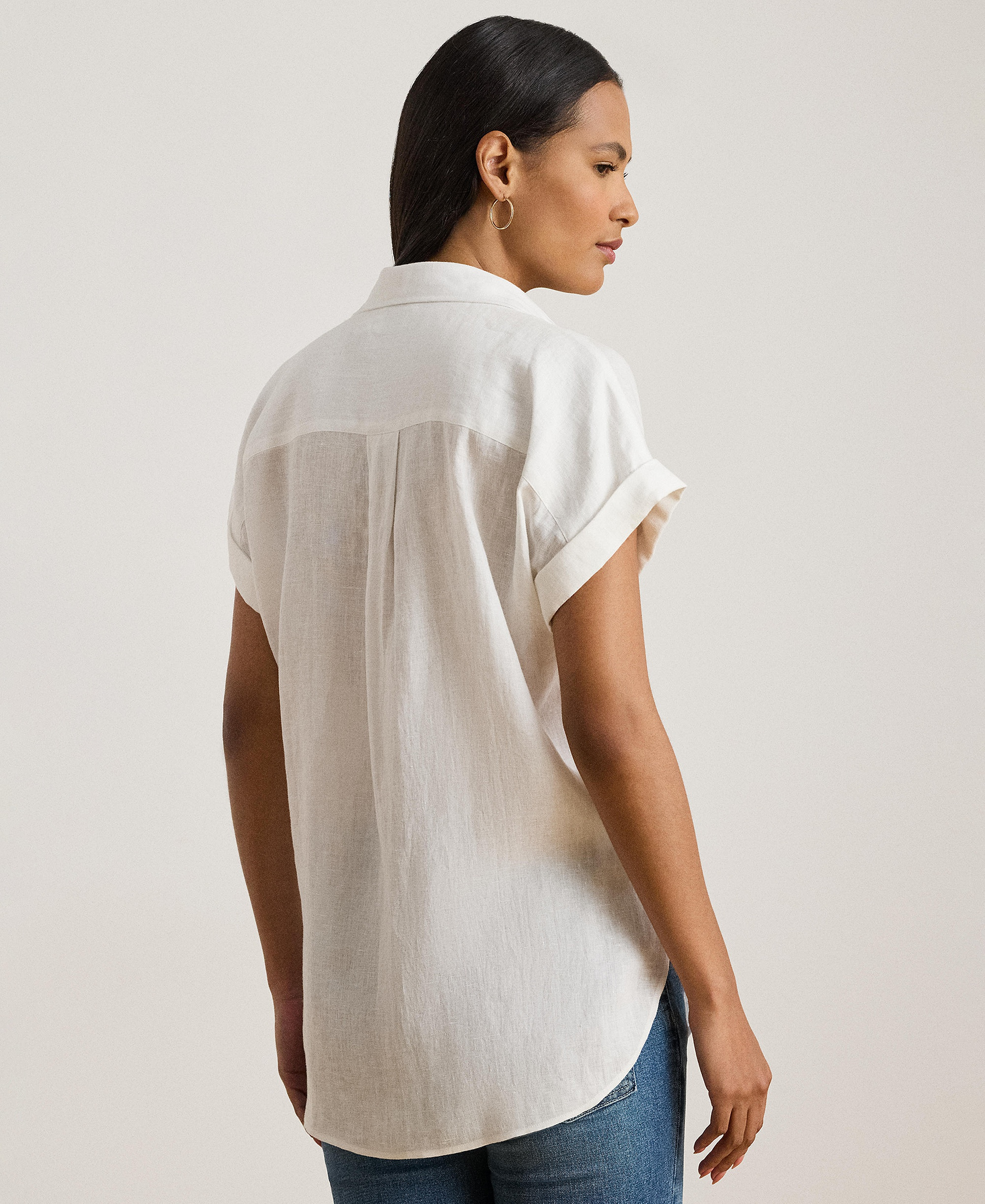 Lauren Ralph Lauren Dolman-Sleeve 100% Linen Shirt - White