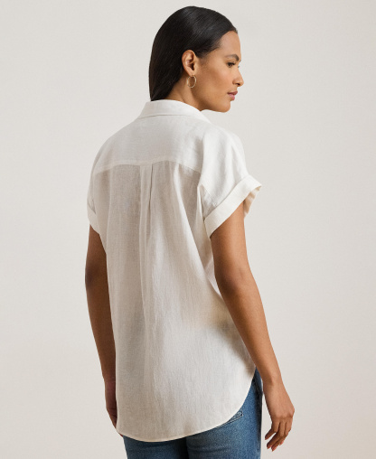 Lauren Ralph Lauren Dolman-Sleeve 100% Linen Shirt - White