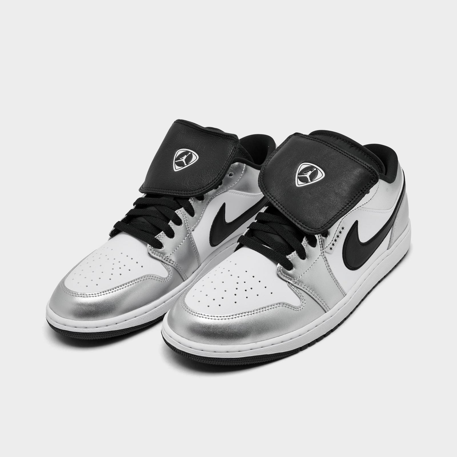 Men's Air Jordan 1 Low SE Casual Shoes - White/White/Metallic Silver/Black - view 2