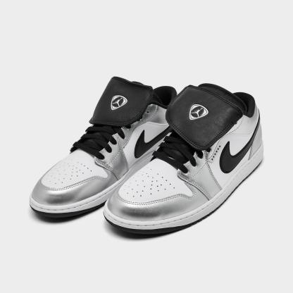 Men's Air Jordan 1 Low SE Casual Shoes - White/White/Metallic Silver/Black - view 2