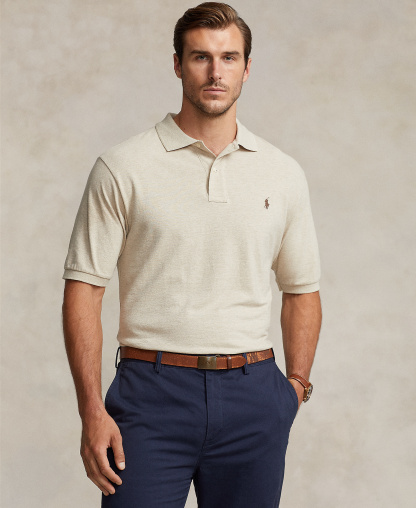 Polo Ralph Lauren Men's Big & Tall The Iconic Mesh Polo Shirt - Expedition Dune Heather