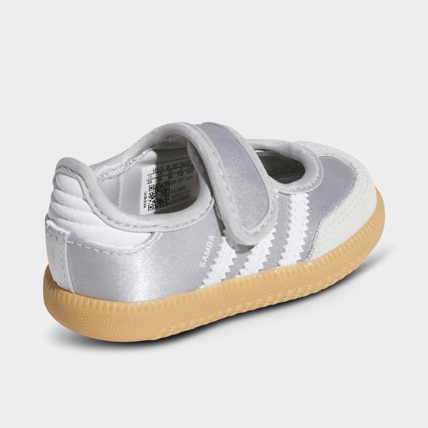 Girls' Toddler adidas Originals Samba Jane Casual Shoes - Silver Metallic/White/Gum - Back view