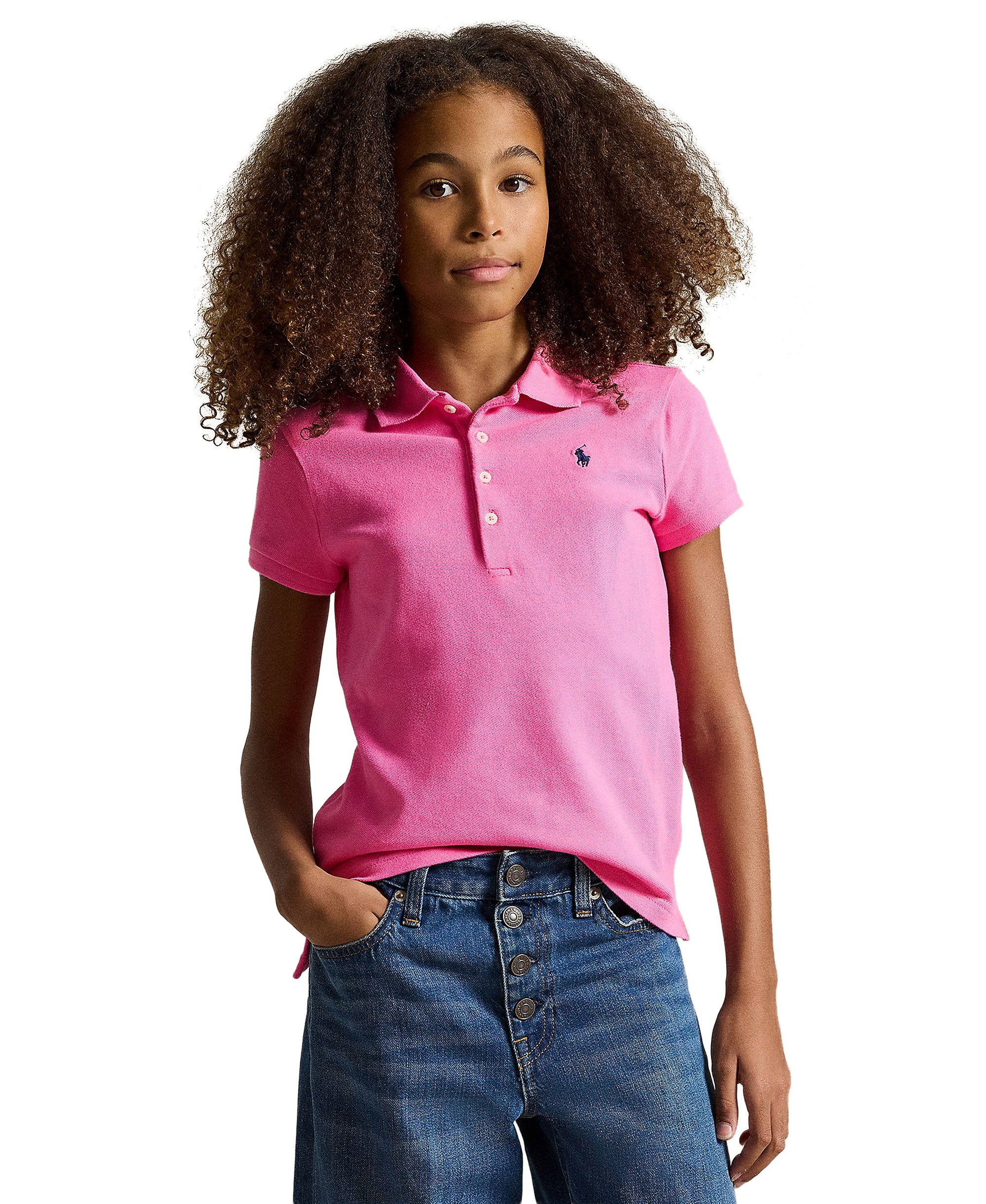 Polo Ralph Lauren Girls' 7-16 Stretch Cotton Mesh Polo Shirt - Baja Pink