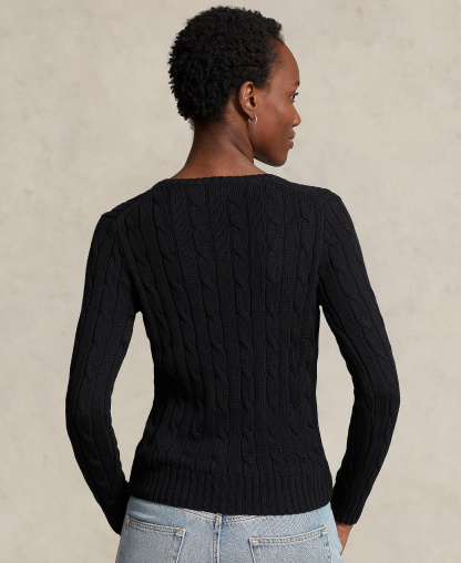 Polo Ralph Lauren Women's Cable-Knit Cotton V-Neck Sweater - Polo Black