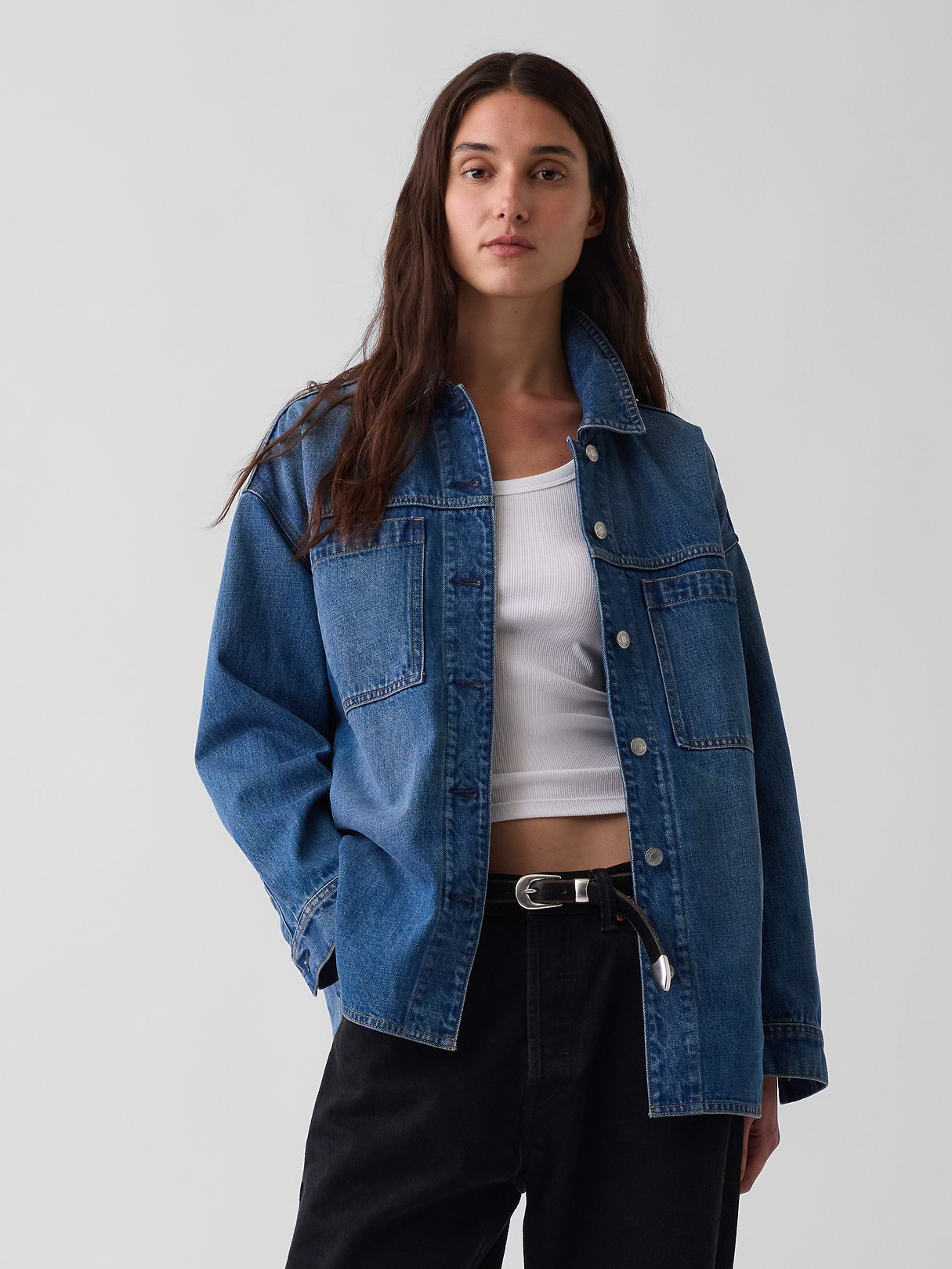 Denim Oversized Shirt Jacket - Medium wash