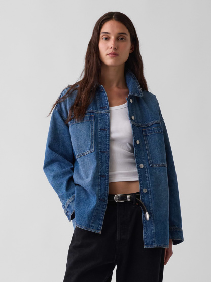 Denim Oversized Shirt Jacket - Medium wash